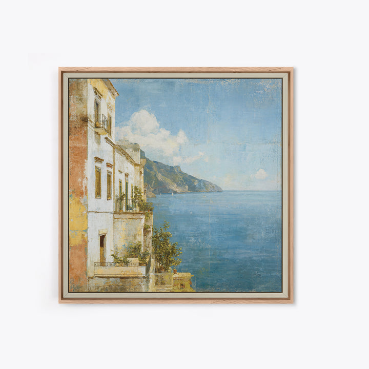 Amalfi Coast Cliffs Framed Canvas Print, Italian Villa Art, Colorful Wall Art, Living Room Decor, Oil Painting, Villa, IVA-1x1-37