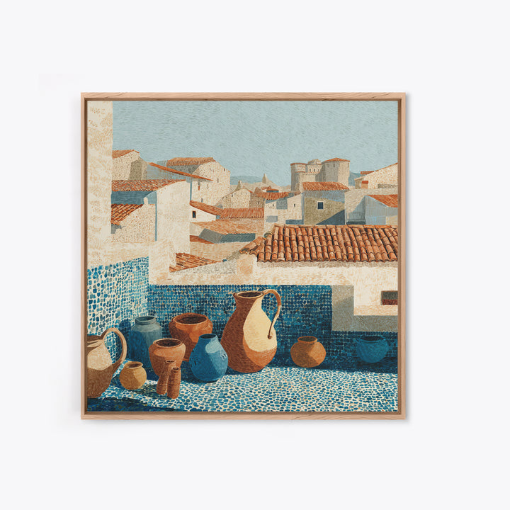 Terracotta Rooftops Against Pale Sky Canvas Print, Italian Villa Art, Wall Art Prints, Living Room Decor, Watercolor Art, Villa, IVA-1x1-4
