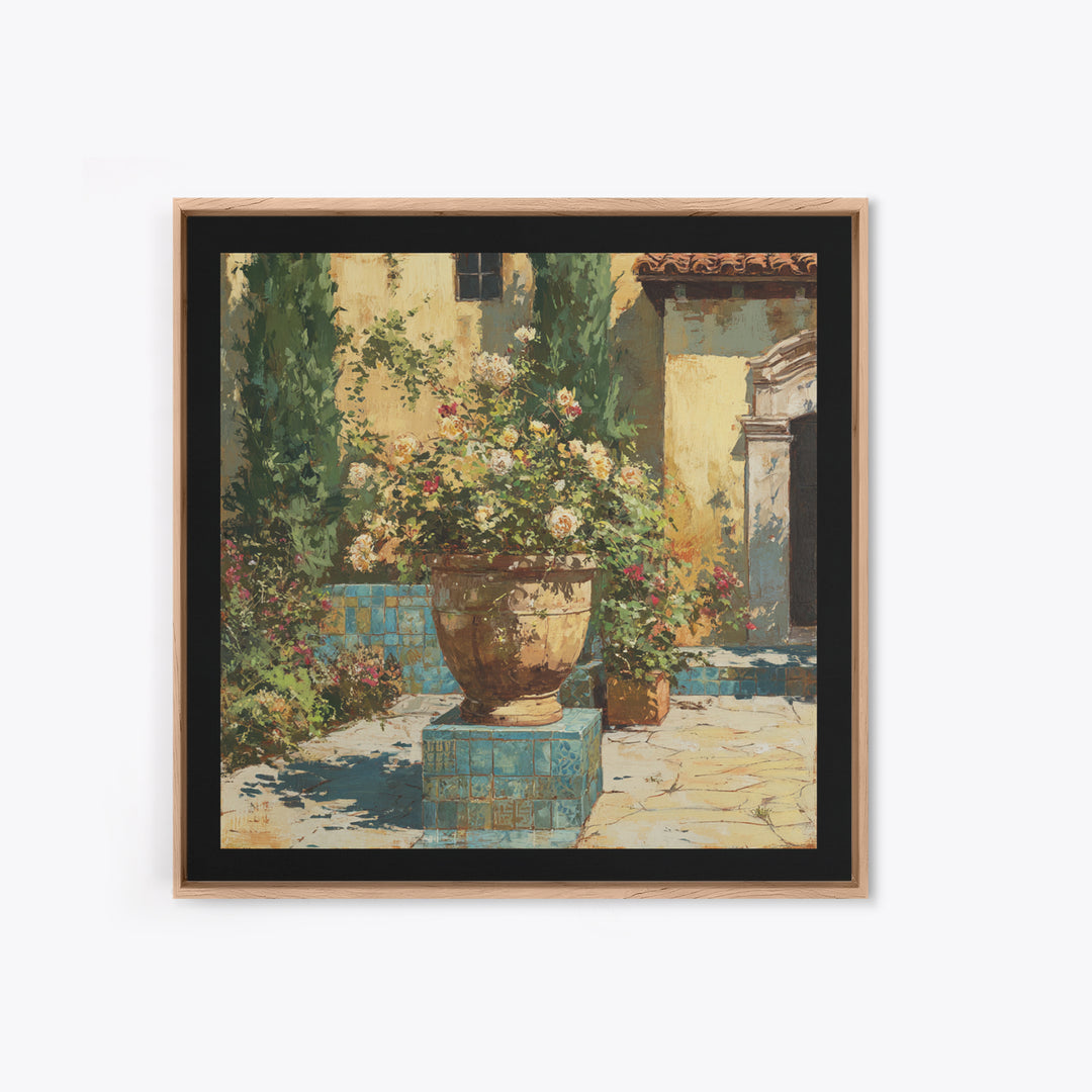 Italian Villa Garden Urn Canvas Print, Italian Villa Art, Landscape Art, Living Room Decor, Watercolor Art, Villa, IVA-1x1-54