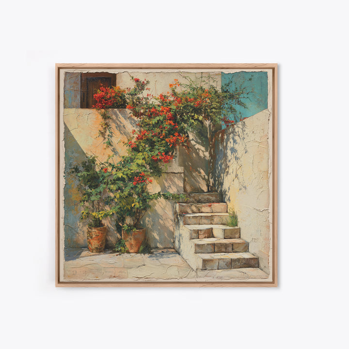 Sunlit Stone Stairway Canvas Print, Italian Villa Art, Rustic Home Decor, Living Room Decor, Fine Art, Villa, Boho Decor, IVA-1x1-59