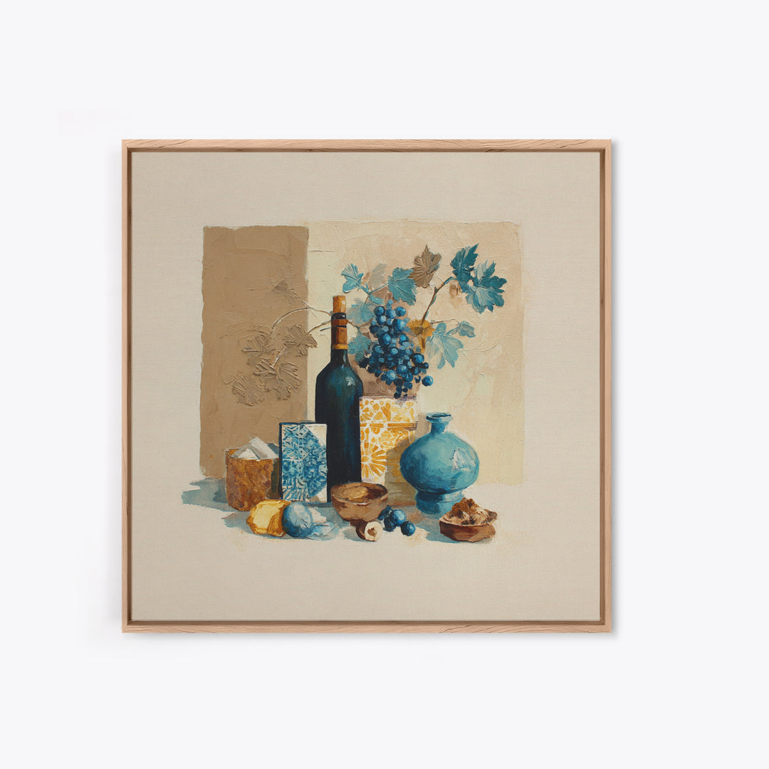 Grapevine and Wine Still Life on Linen Framed Canvas Print, Italian Villa Art, Printable Art, Living Room Decor, Villa, IVA-1x1-7
