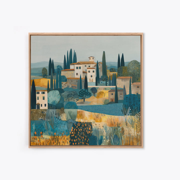 Tuscan Hillside with Cypress Trees and Golden Canvas Print, Italian Villa Art, Digital Art Print, Living Room Decor, Villa, IVA-1x1-73