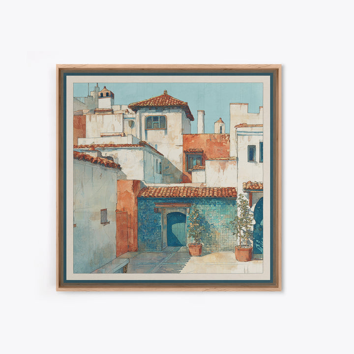 Terracotta Rooftops Against Pale Sky Canvas Print, Italian Villa Art, Neutral Wall Art, Living Room Decor, Fine Art, Villa, IVA-1x1-76