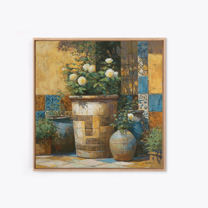 Italian Villa Garden Urn Framed Canvas Print, Italian Villa Art, Travel Poster, Living Room Decor, Villa, Fine Art Print, IVA-1x1-78