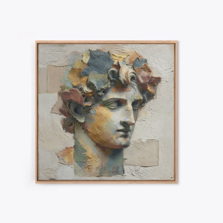 Classic Roman Statue Bust Framed Canvas Print, Italian Villa Art, Landscape Print, Living Room Decor, Abstract Art, Villa, IVA-1x1-84