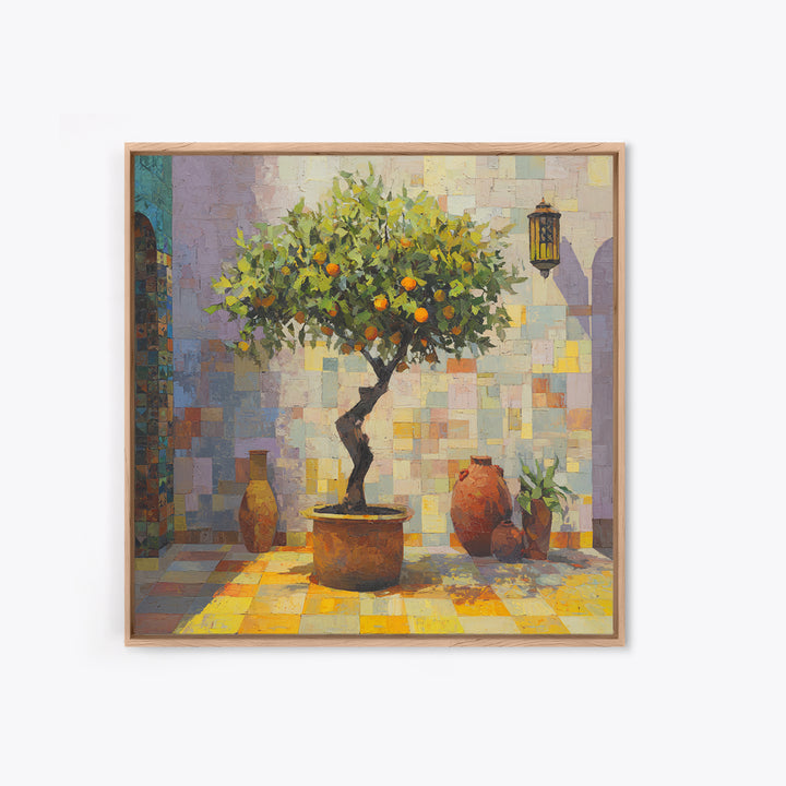 Orange Tree in a Courtyard Planter Canvas Print, Italian Villa Art, Rustic Home Decor, Living Room Decor, Fine Art, Villa, IVA-1x1-86