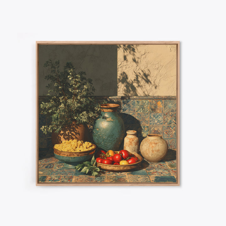 Pasta Herbs and Tomatoes Still Life Canvas Print, Italian Villa Art, Wall Decor, Living Room Decor, Fine Art, Villa, IVA-1x1-91