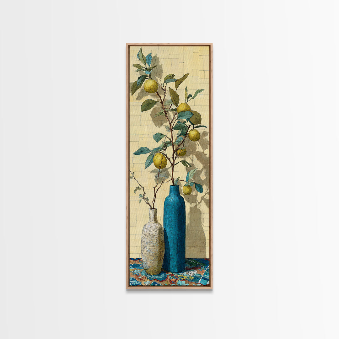Lemon Branch in Blue Ceramic Vase Canvas Print, Italian Villa Art, Gallery Wall, Living Room Decor, Fine Art, Villa, Home Decor, IVA-1x3-14