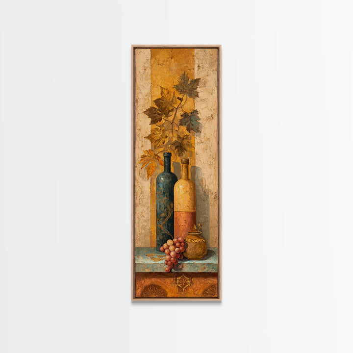 Grapevine and Wine Still Life on Linen Framed Canvas Print, Italian Villa Art, Digital Art Print, Living Room Decor, Villa, IVA-1x3-19