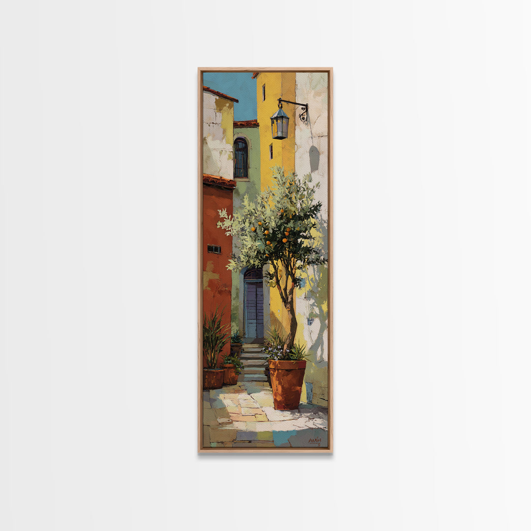 Orange Tree in a Courtyard Planter Canvas Print, Italian Villa Art, Coastal Decor, Living Room Decor, Fine Art, Villa, IVA-1x3-2
