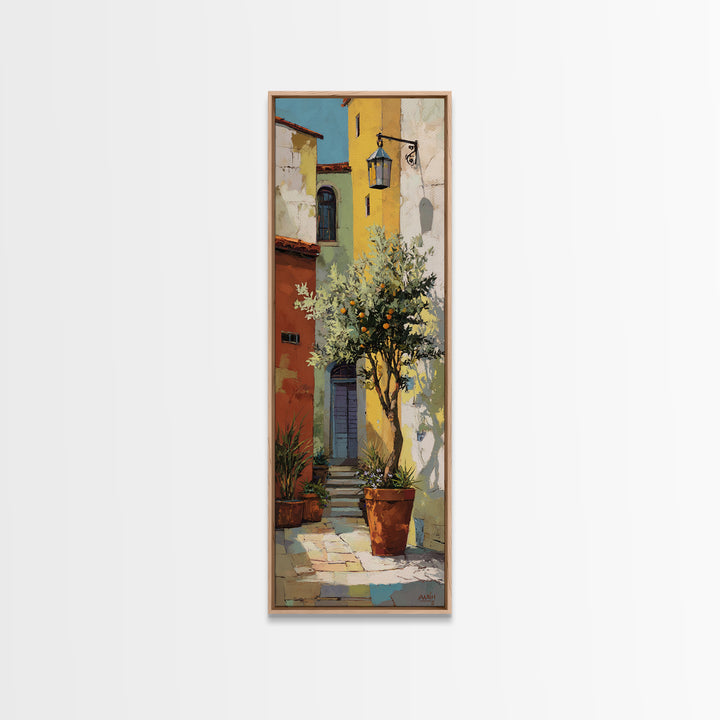 Orange Tree in a Courtyard Planter Canvas Print, Italian Villa Art, Coastal Decor, Living Room Decor, Fine Art, Villa, IVA-1x3-2