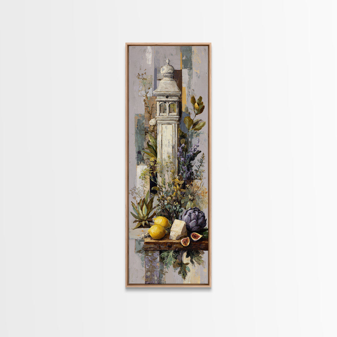 Figs and Cheese on Rustic Wooden Board Canvas Print, Italian Villa Art, Landscape Art, Living Room Decor, Watercolor Art, Villa, IVA-1x3-21