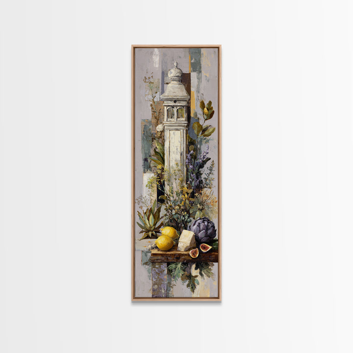 Figs and Cheese on Rustic Wooden Board Canvas Print, Italian Villa Art, Landscape Art, Living Room Decor, Watercolor Art, Villa, IVA-1x3-21