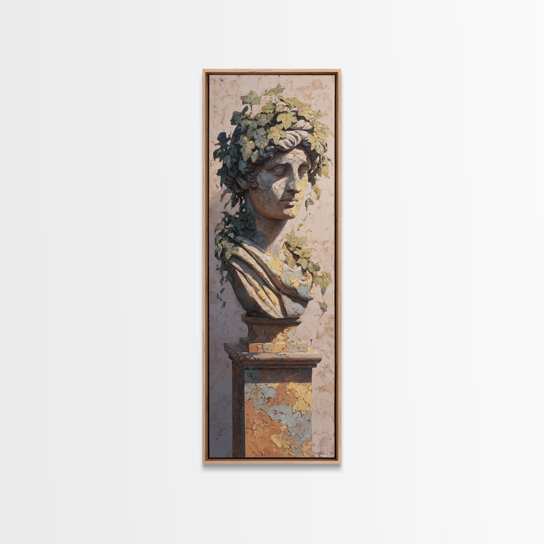 Classic Roman Statue Bust Framed Canvas Print, Italian Villa Art, Travel Poster, Living Room Decor, Villa, Fine Art Print, IVA-1x3-24