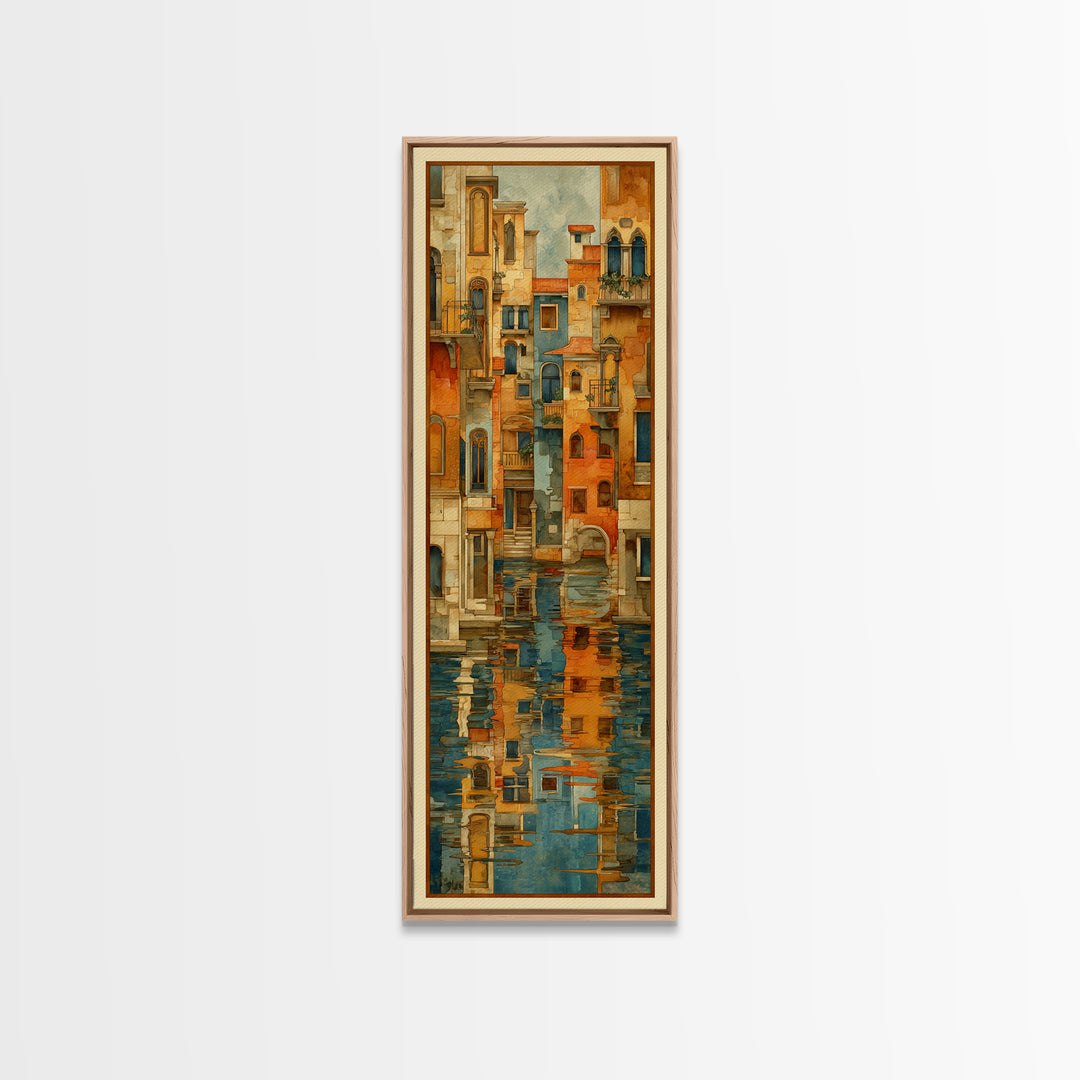 Venetian Canal Reflection Without City Crowd Canvas Print, Italian Villa Art, Rustic Home Decor, Living Room Decor, Villa, IVA-1x3-32