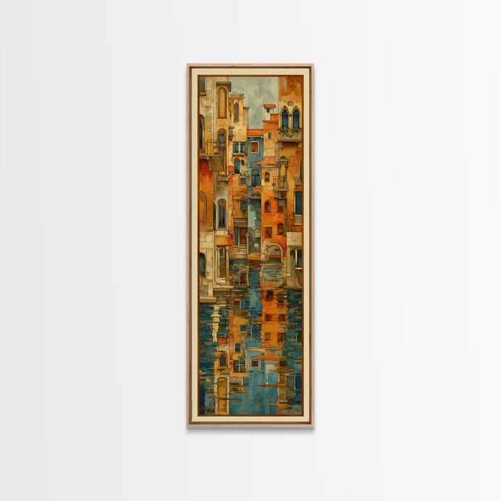Venetian Canal Reflection Without City Crowd Canvas Print, Italian Villa Art, Rustic Home Decor, Living Room Decor, Villa, IVA-1x3-32