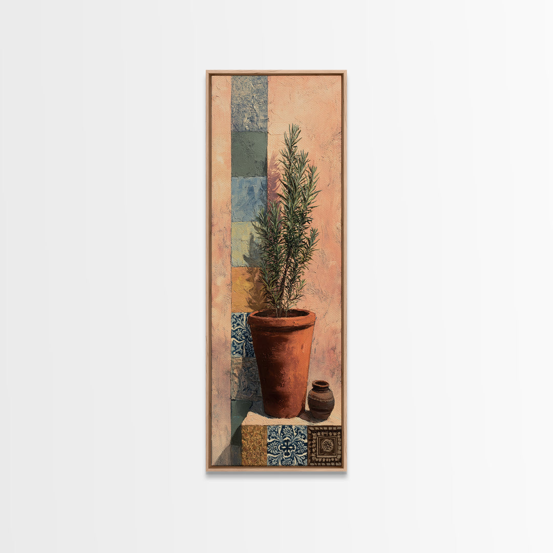 Terra Cotta Pot Framed Canvas Print, Italian Villa Art, Farmhouse Wall Art, Living Room Decor, Watercolor Art, Villa, IVA-1x3-34