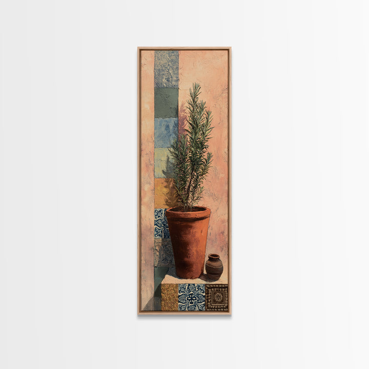 Terra Cotta Pot Framed Canvas Print, Italian Villa Art, Farmhouse Wall Art, Living Room Decor, Watercolor Art, Villa, IVA-1x3-34