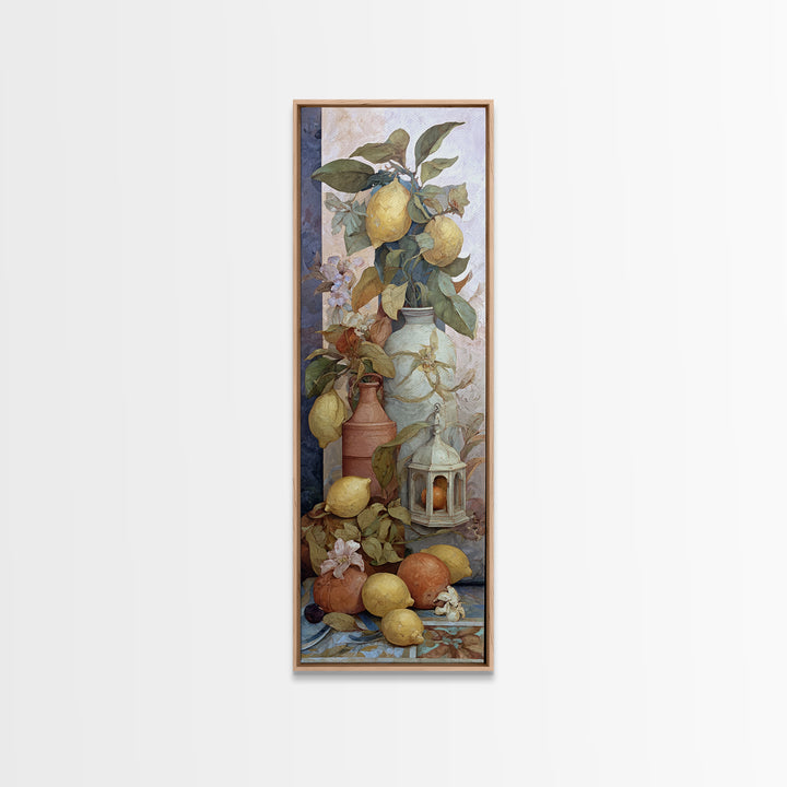 Coastal Lemons and Striped Cloth Arrangement Framed Canvas Print, Italian Villa Art, Landscape Print, Living Room Decor, Villa, IVA-1x3-36