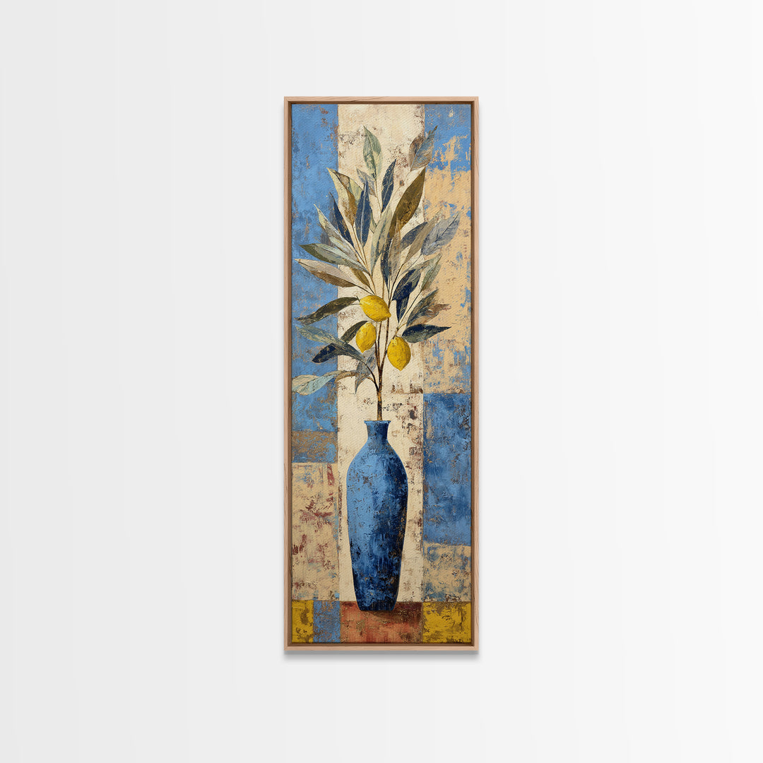 Lemon Branch in Blue Ceramic Vase Canvas Print, Italian Villa Art, Gallery Wall, Living Room Decor, Fine Art, Villa, Home Decor, IVA-1x3-38