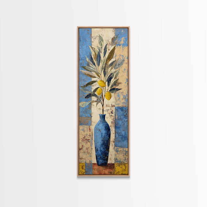 Lemon Branch in Blue Ceramic Vase Canvas Print, Italian Villa Art, Gallery Wall, Living Room Decor, Fine Art, Villa, Home Decor, IVA-1x3-38