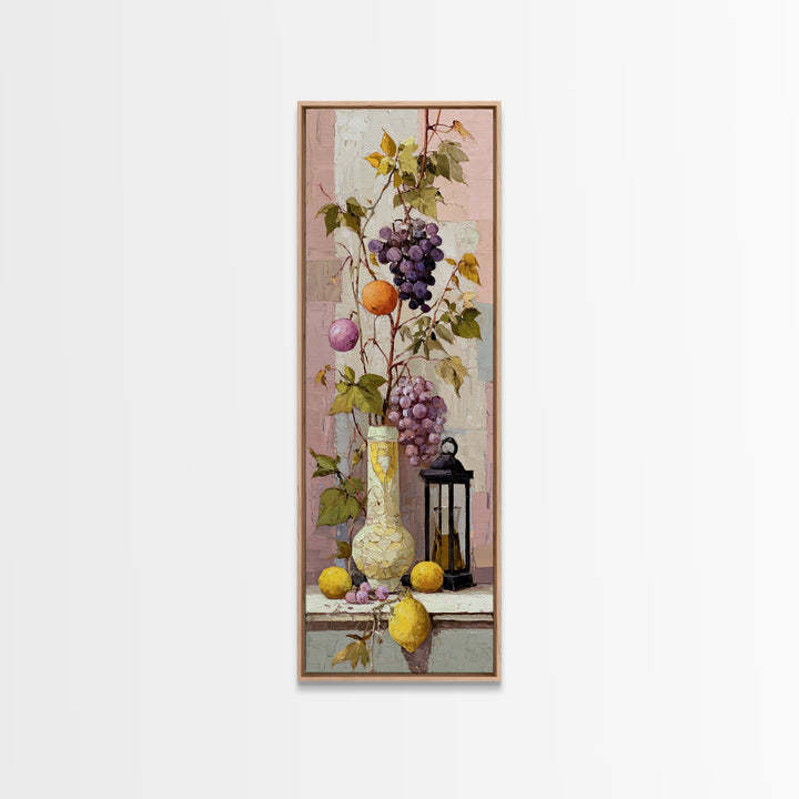 Grapevine and Wine Still Life on Linen Canvas Print, Italian Villa Art, Wall Decor, Living Room Decor, Abstract Art, Villa, IVA-1x3-43
