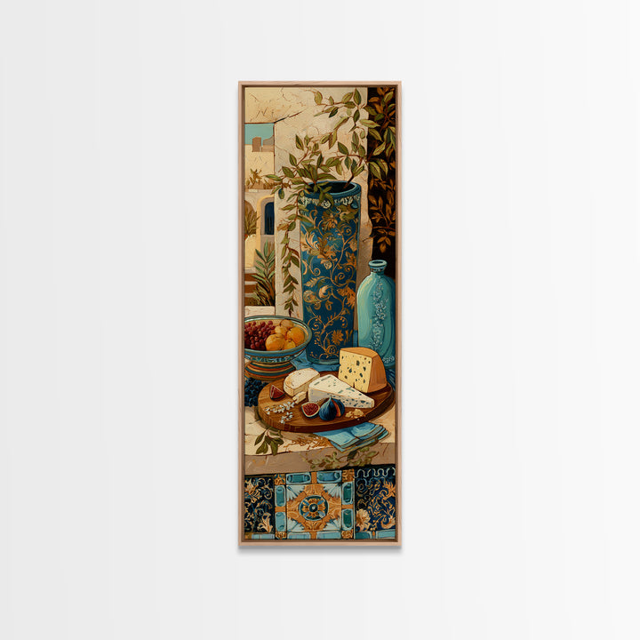 Figs and Cheese on Rustic Wooden Board Framed Canvas Print, Italian Villa Art, Travel Poster, Living Room Decor, Oil Painting, IVA-1x3-45