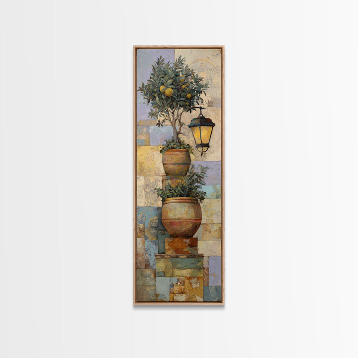 Terra Cotta Pot Framed Canvas Print, Italian Villa Art, Farmhouse Wall Art, Living Room Decor, Watercolor Art, Villa, IVA-1x3-58