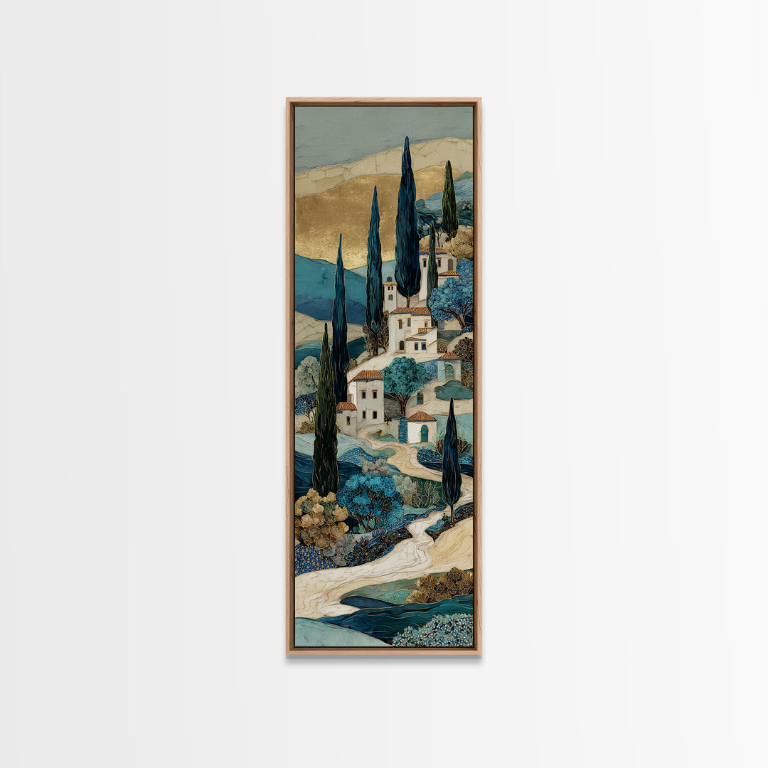 Tuscan Hillside with Cypress Trees and Golden Canvas Print, Italian Villa Art, Digital Art Print, Living Room Decor, Villa, IVA-1x3-61