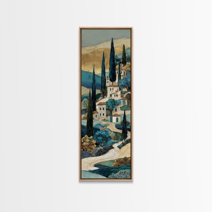 Tuscan Hillside with Cypress Trees and Golden Canvas Print, Italian Villa Art, Digital Art Print, Living Room Decor, Villa, IVA-1x3-61