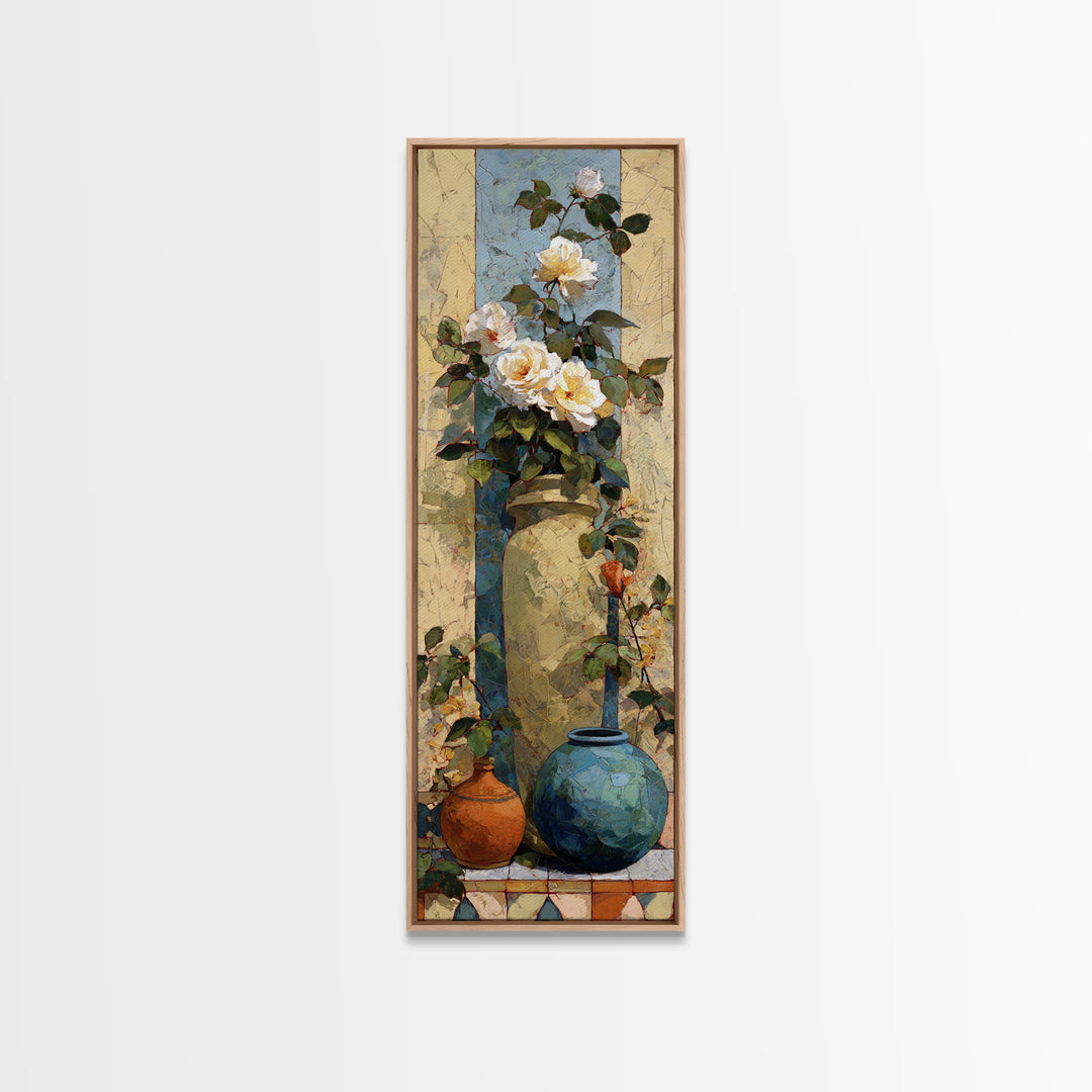 Italian Villa Garden Urn Framed Canvas Print, Italian Villa Art, Travel Poster, Living Room Decor, Watercolor Art, Villa, IVA-1x3-66