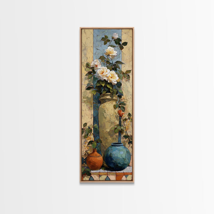 Italian Villa Garden Urn Framed Canvas Print, Italian Villa Art, Travel Poster, Living Room Decor, Watercolor Art, Villa, IVA-1x3-66
