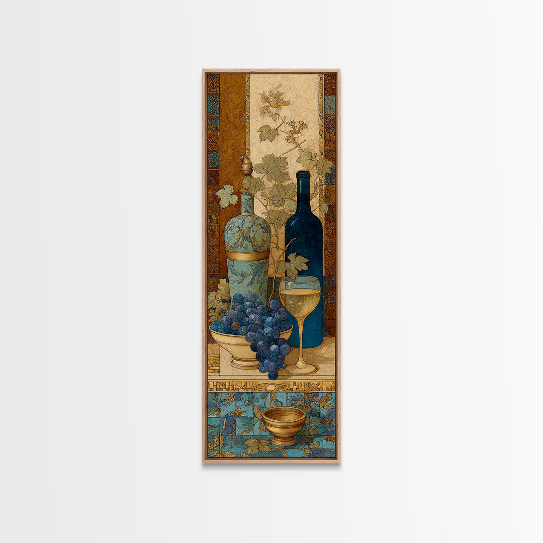 Grapevine and Wine Still Life on Linen Canvas Print, Italian Villa Art, Minimalist Decor, Living Room Decor, Abstract Art, IVA-1x3-67