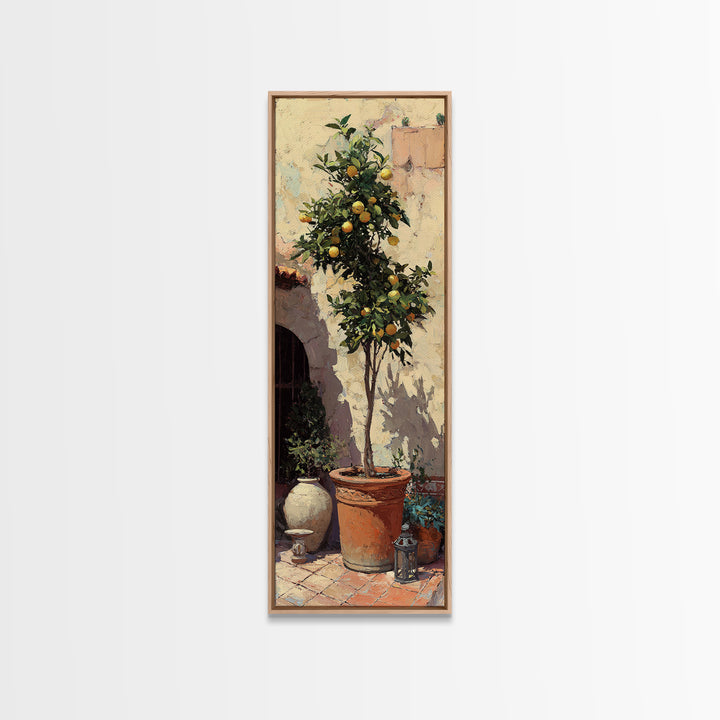 Orange Tree in a Courtyard Planter Framed Canvas Print, Italian Villa Art, Digital Download Art, Living Room Decor, Villa, IVA-1x3-74