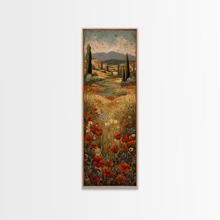 Tuscan Poppy Field Framed Canvas Print, Italian Villa Art, Printable Wall Art, Living Room Decor, Villa, Coastal Wall Art, IVA-1x3-75