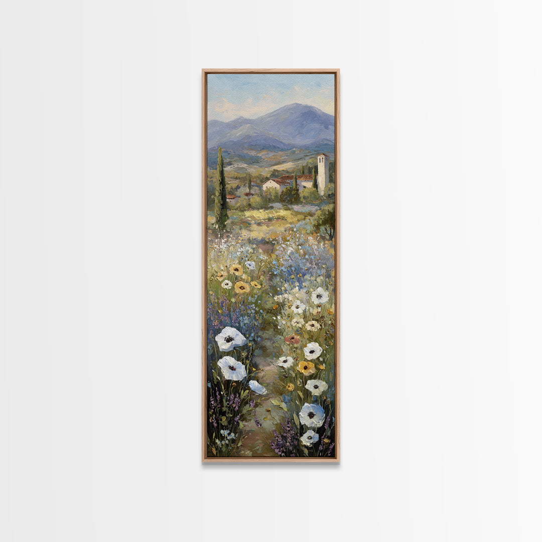 Tuscan Poppy Field Canvas Print, Italian Villa Art, Framed Wall Art, Living Room Decor, Watercolor Art, Villa, IVA-1x3-99