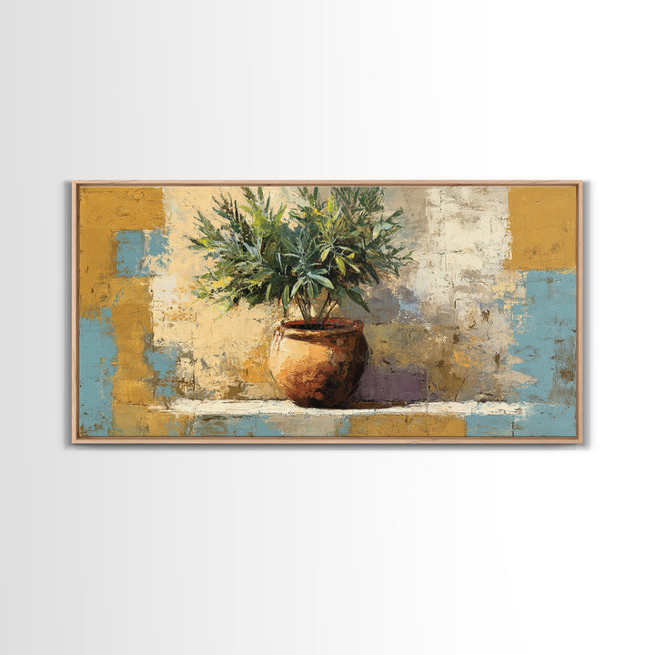 Terra Cotta Pot Framed Canvas Print, Italian Villa Art, Digital Art Print, Living Room Decor, Fine Art, Villa, Luxury Decor, IVA-2x1-18