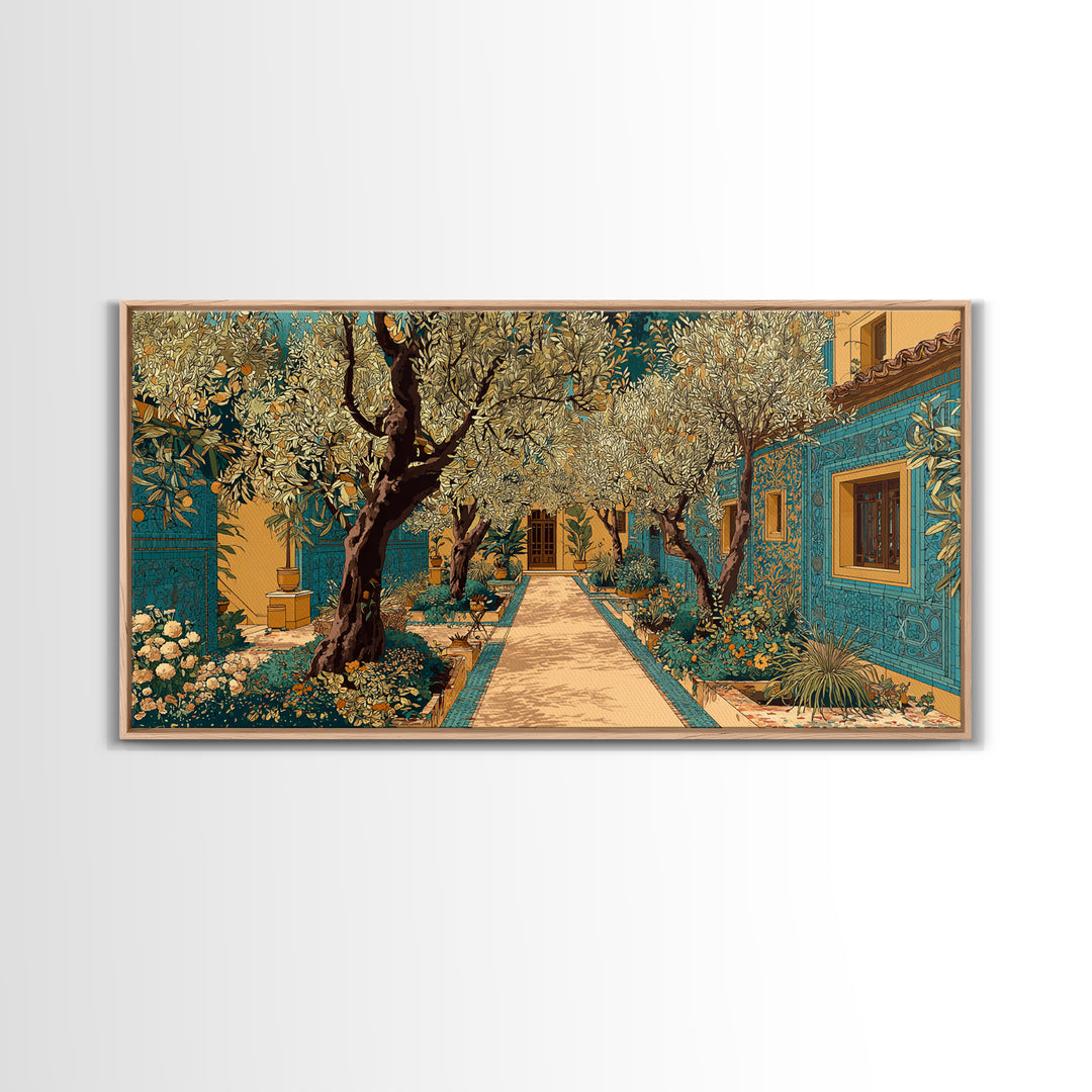Olive Grove Path Framed Canvas Print, Italian Villa Art, Printable Wall Art, Living Room Decor, Watercolor Art, Villa, IVA-2x1-23