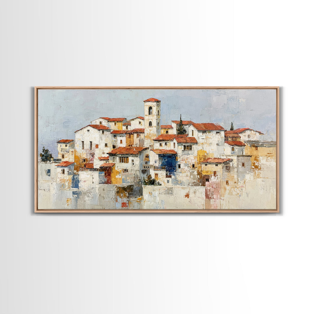 Terracotta Rooftops Against Pale Sky Framed Canvas Print, Italian Villa Art, Room Decor, Living Room Decor, Fine Art, Villa, IVA-2x1-24