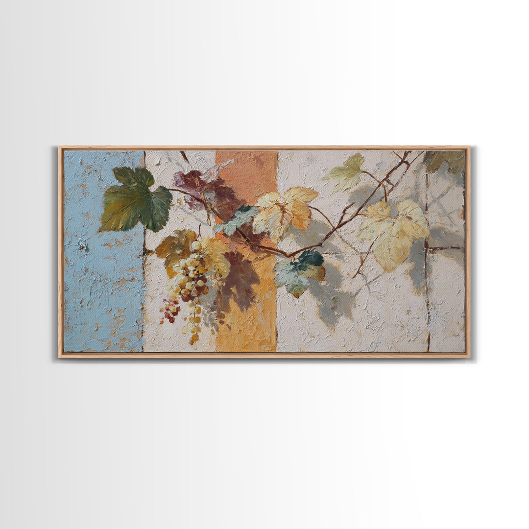 Grapevine and Wine Still Life on Linen Framed Canvas Print, Italian Villa Art, Printable Art, Living Room Decor, Villa, IVA-2x1-3