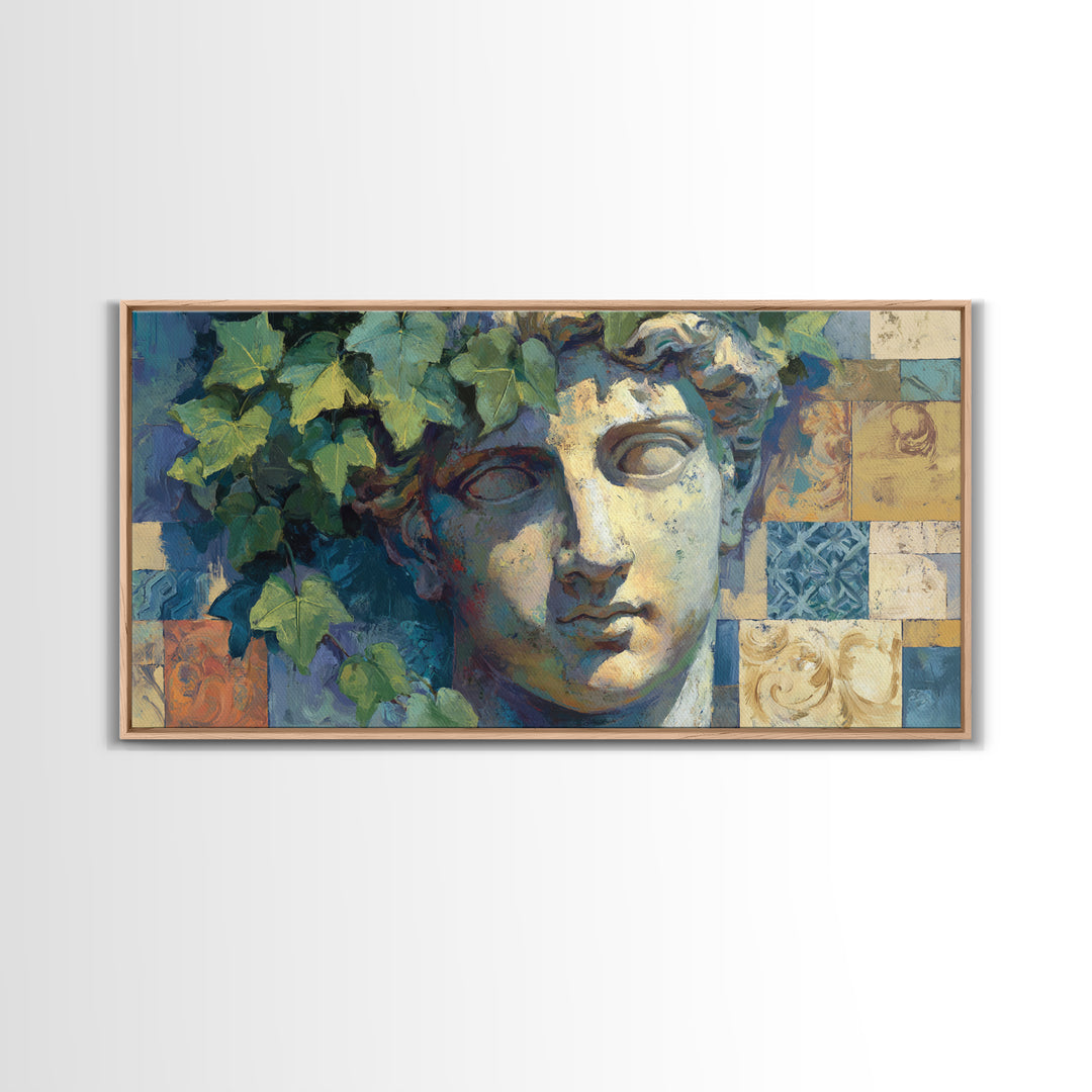 Classic Roman Statue Bust Canvas Print, Italian Villa Art, Living Room Decor, Oil Painting, Villa, Bedroom Wall Art, IVA-2x1-32