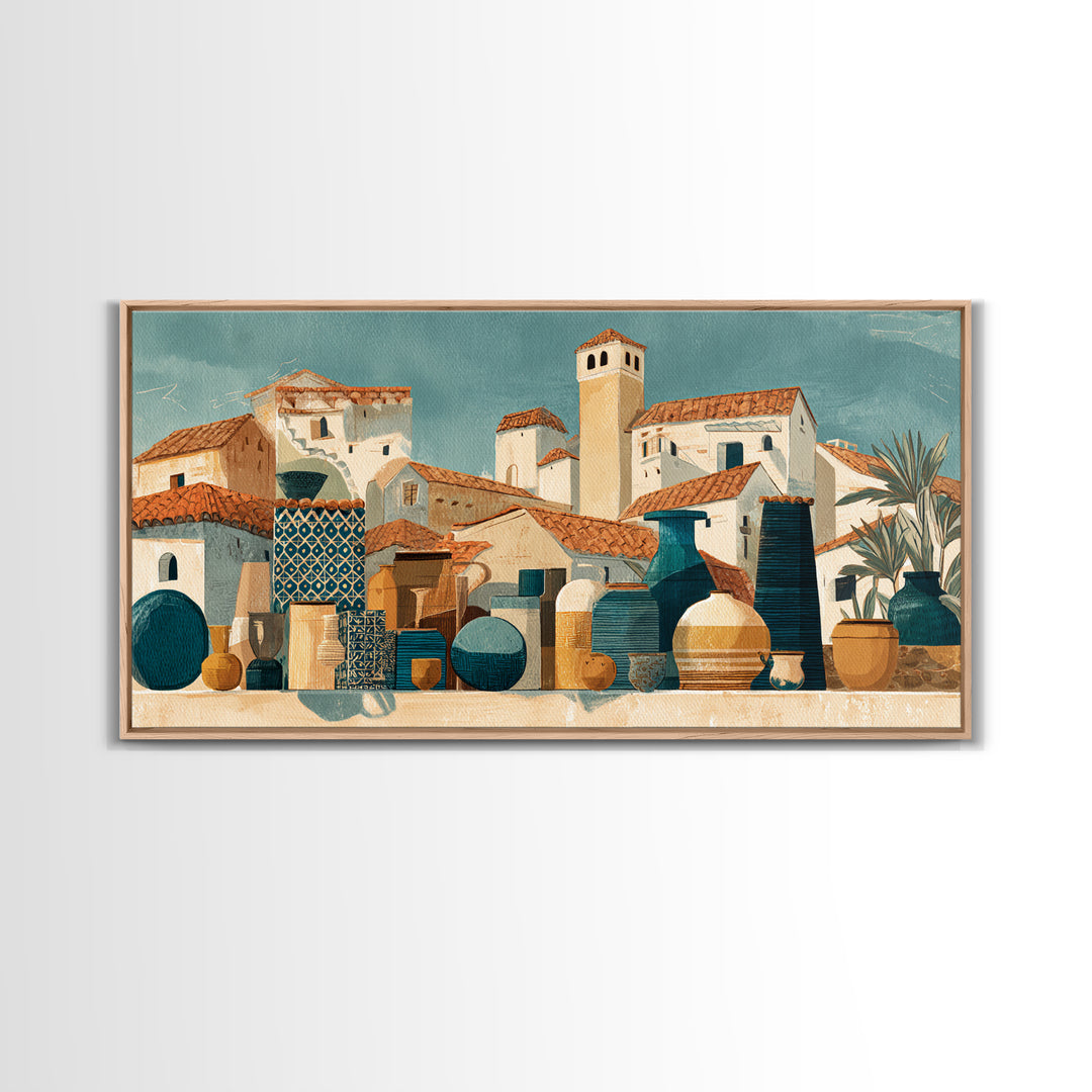 Terracotta Rooftops Against Pale Sky Canvas Print, Italian Villa Art, Wall Art Prints, Living Room Decor, Fine Art, Villa, IVA-2x1-48