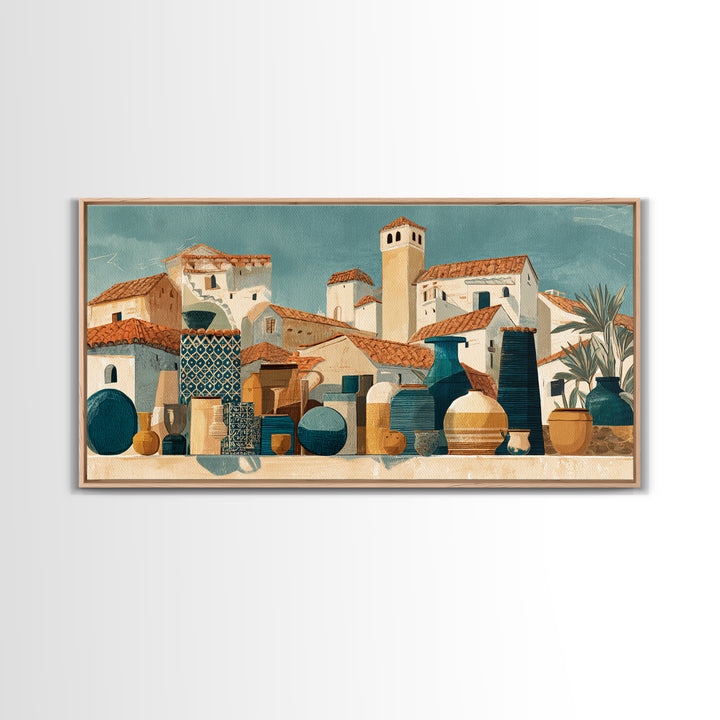 Terracotta Rooftops Against Pale Sky Canvas Print, Italian Villa Art, Wall Art Prints, Living Room Decor, Fine Art, Villa, IVA-2x1-48