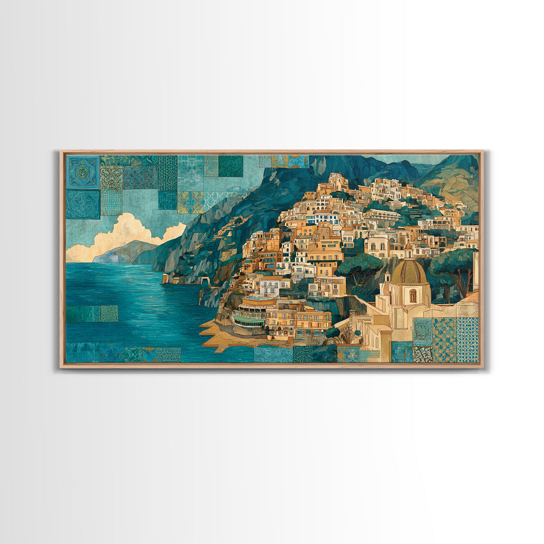 Amalfi Coast Cliffs Canvas Print, Italian Villa Art, Fine Art Print, Living Room Decor, Fine Art, Villa, Original Painting, IVA-2x1-57