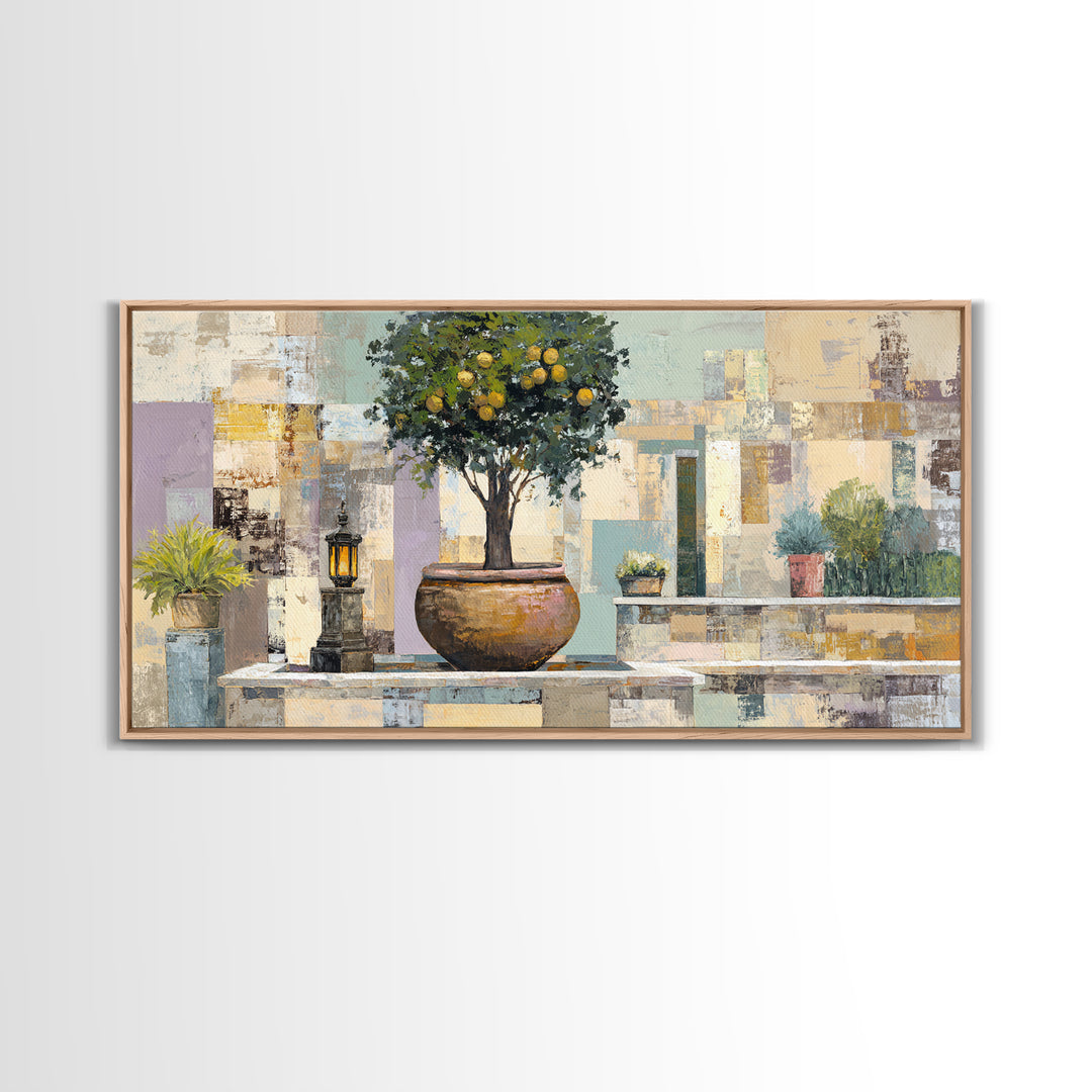 Orange Tree in a Courtyard Planter Canvas Print, Italian Villa Art, Statement Artwork, Living Room Decor, Fine Art, Villa, IVA-2x1-58