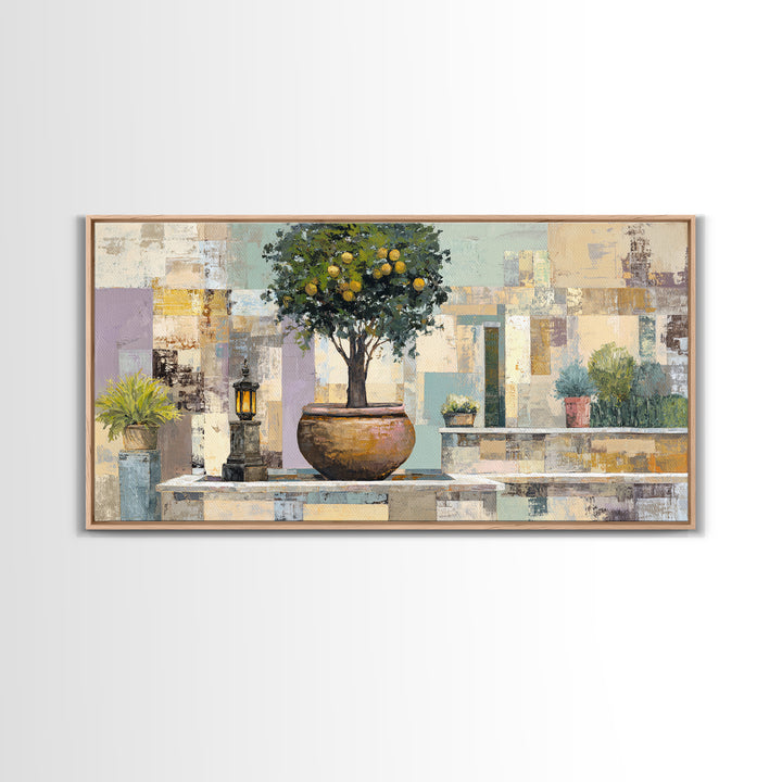 Orange Tree in a Courtyard Planter Canvas Print, Italian Villa Art, Statement Artwork, Living Room Decor, Fine Art, Villa, IVA-2x1-58