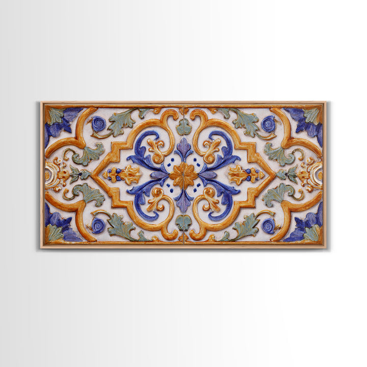 Italian Tile Pattern Canvas Print, Italian Villa Art, Statement Artwork, Living Room Decor, Fine Art, Villa, Oil Painting, IVA-2x1-61