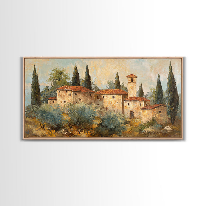 Tuscan Hillside with Cypress Trees and Golden Canvas Print, Italian Villa Art, Minimalist Decor, Living Room Decor, Villa, IVA-2x1-69