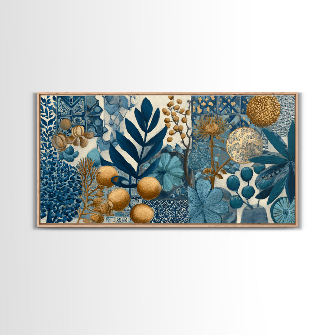 Italian Tile Pattern Framed Canvas Print, Italian Villa Art, Textured Painting, Living Room Decor, Villa, Living Room Wall Art, IVA-2x1-85