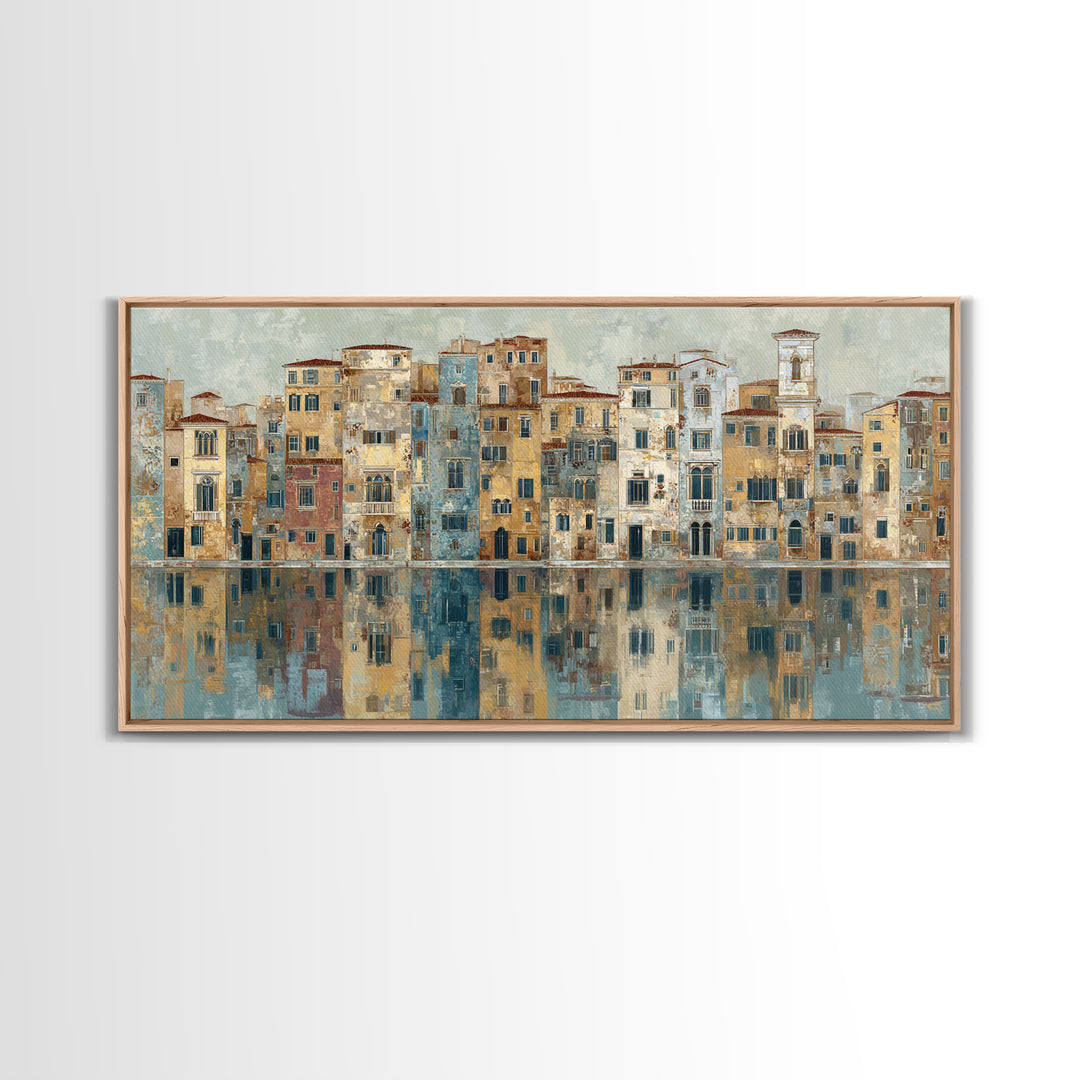Venetian Canal Reflection Without City Crowd Canvas Print, Italian Villa Art, Bedroom Wall Art, Living Room Decor, Villa, IVA-2x1-88